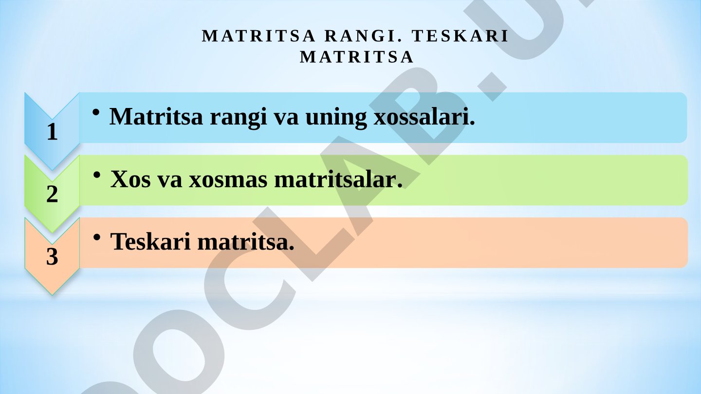 Matritsa rangi. Teskari matritsa