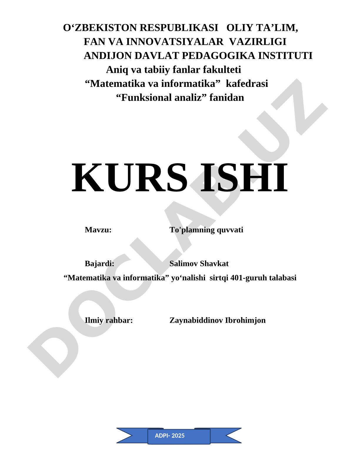 Funksional analiz fanidan kurs ishi: to'plam tushunchasi, turlari, sanoqli va sanoqsiz