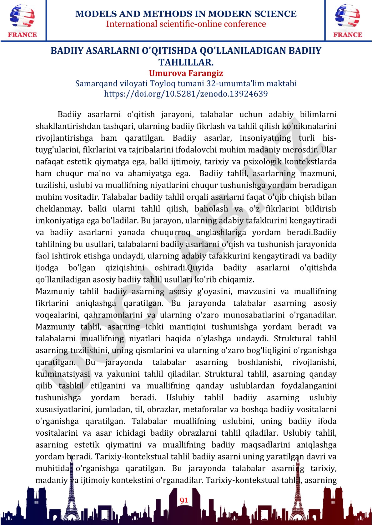 Badiiy asarlarni o'qitishda qo'llaniladigan badiiy tahlillar