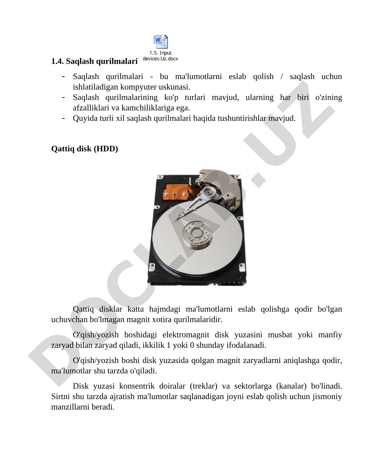 Qattiq disk (HDD) qurilmasi va ishlash prinsipi