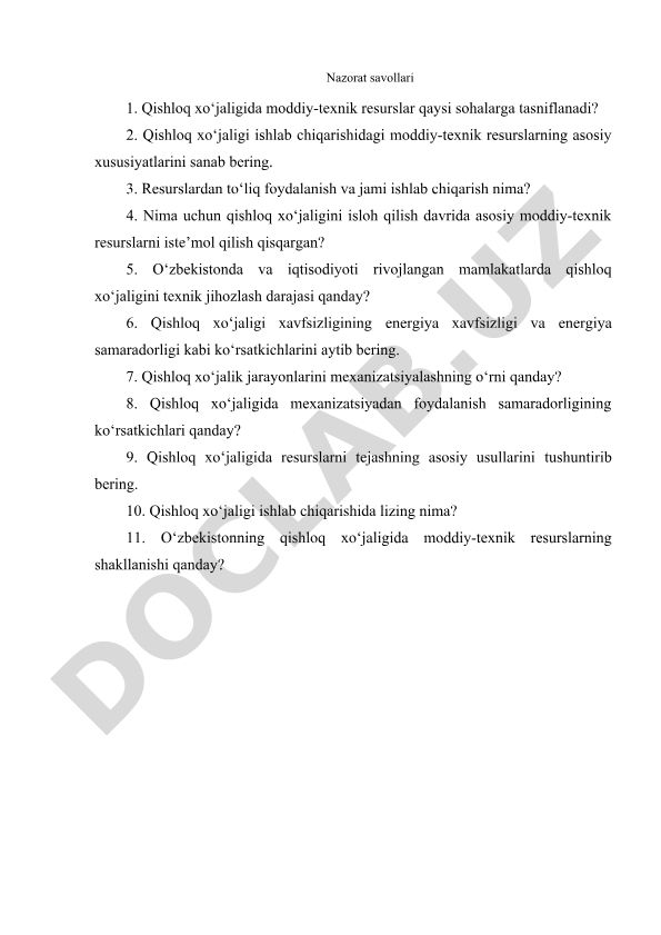 Qishloq xo'jaligida moddiy-texnik resurslar va mexanizatsiya