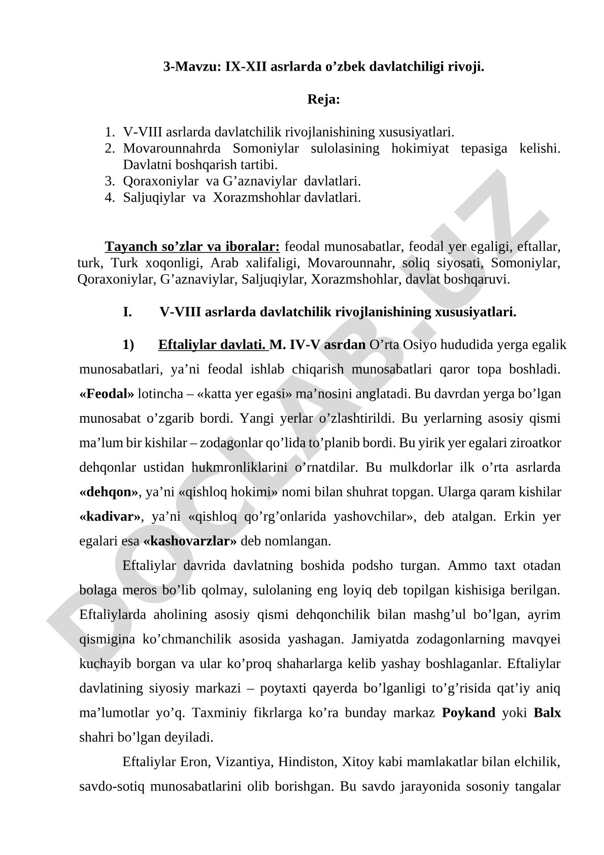 IX-XII asrlarda o'zbek davlatchiligi rivoji