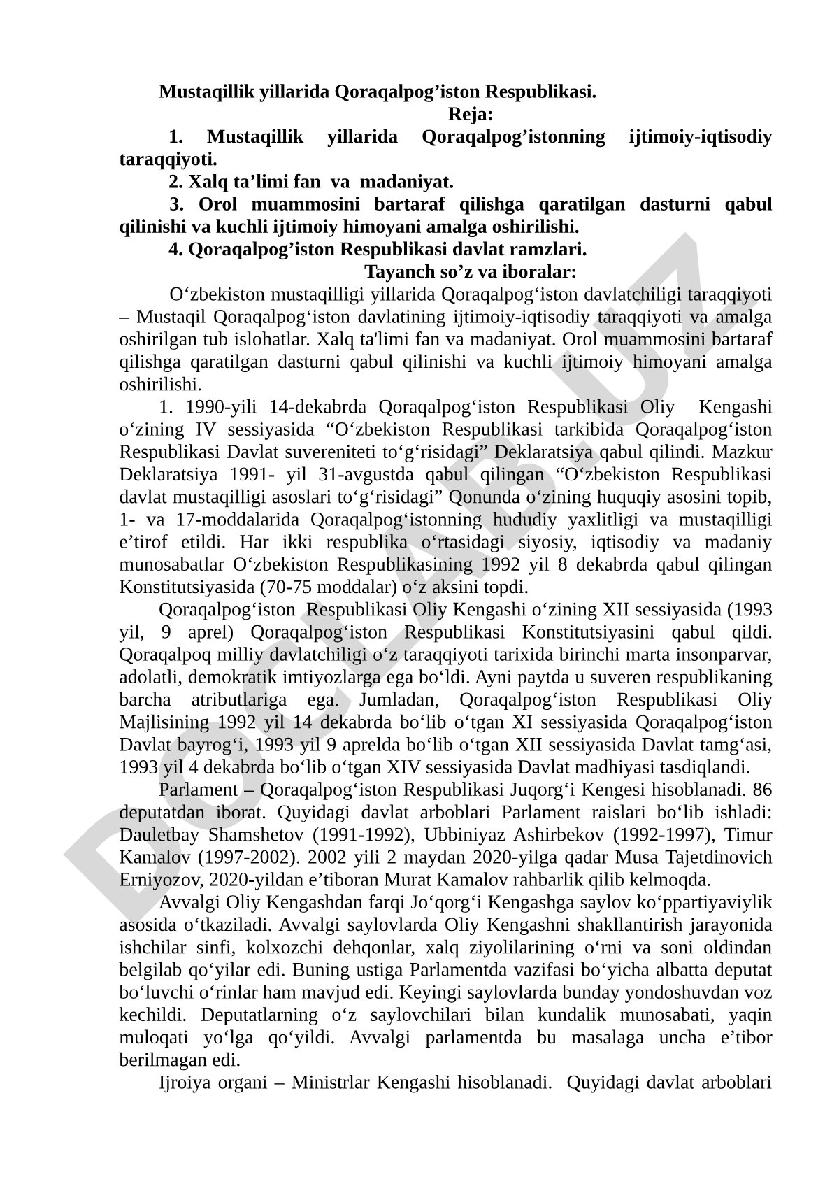 Mustaqillik yillarida Qoraqalpog'iston Respublikasi