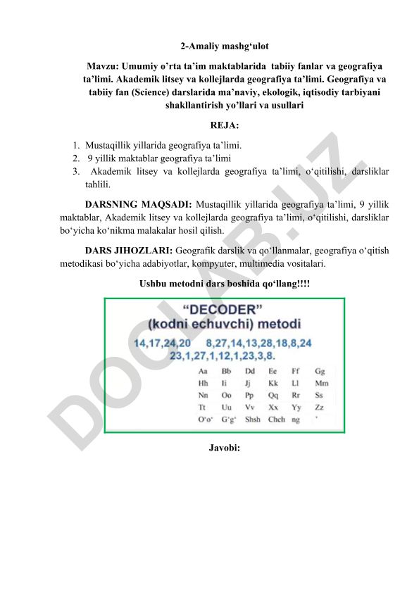 Umumiy o’rta ta’lim maktablarida tabiiy fanlar va geografiya ta’limi