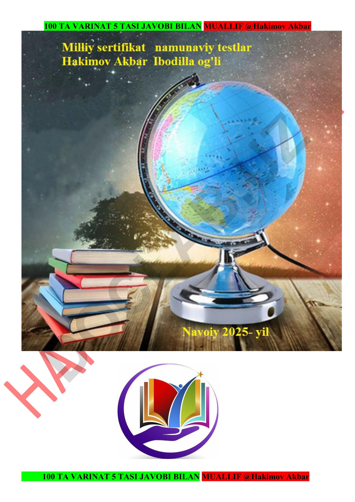 Geografiya fanidan 100 ta variant va javoblar to'plami