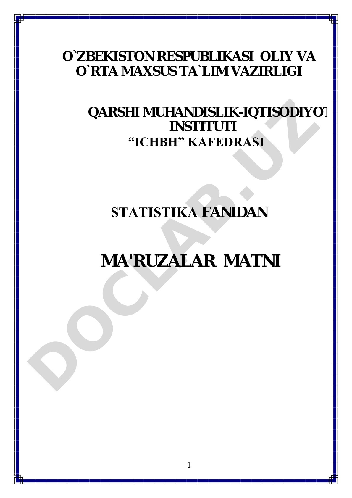 Statistika fanining predmeti va uslubi