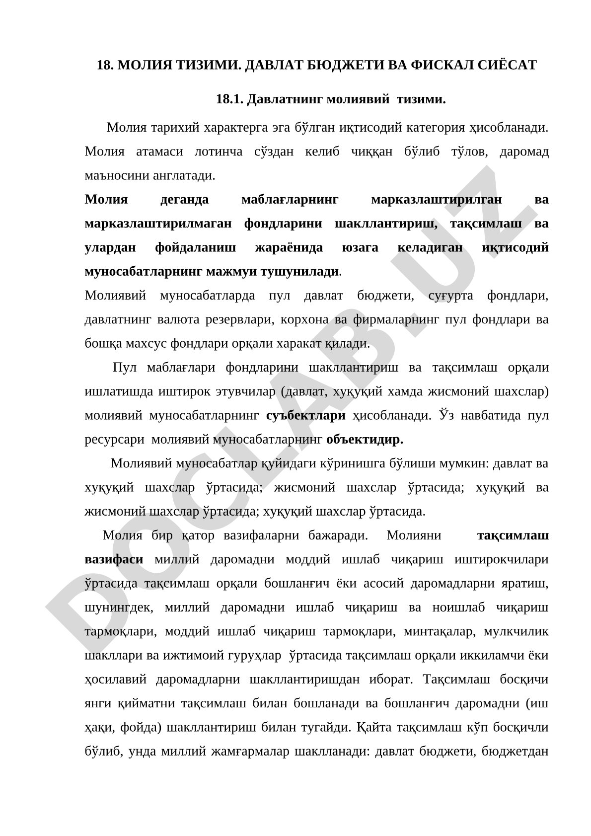 Молия тизими. Давлат бюджети ва фискал сиёсат