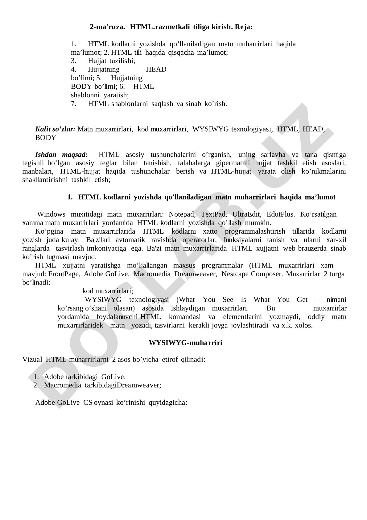 HTML razmetkali tiliga kirish