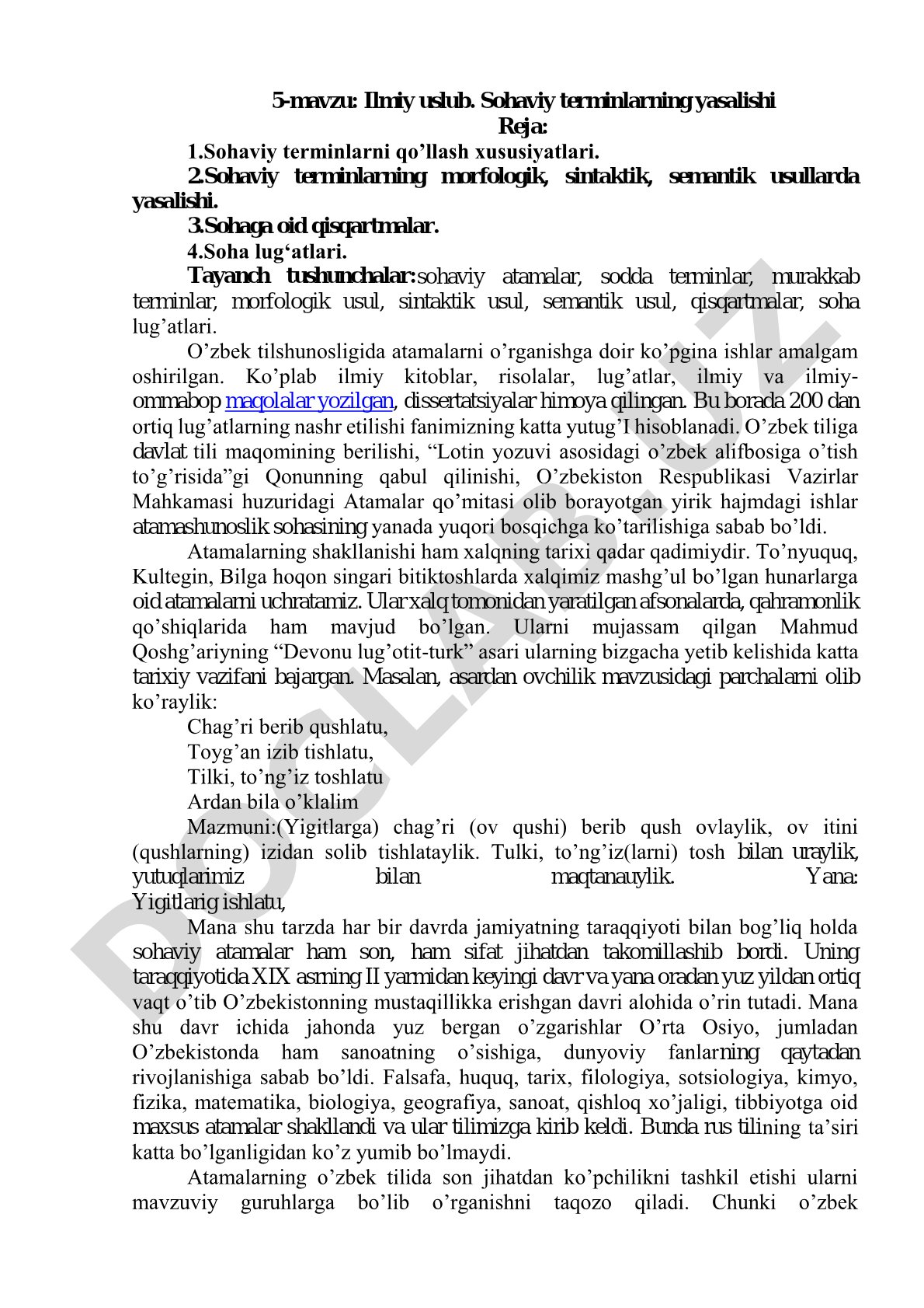 Ilmiy uslub. Sohaviy terminlarning yasalishi