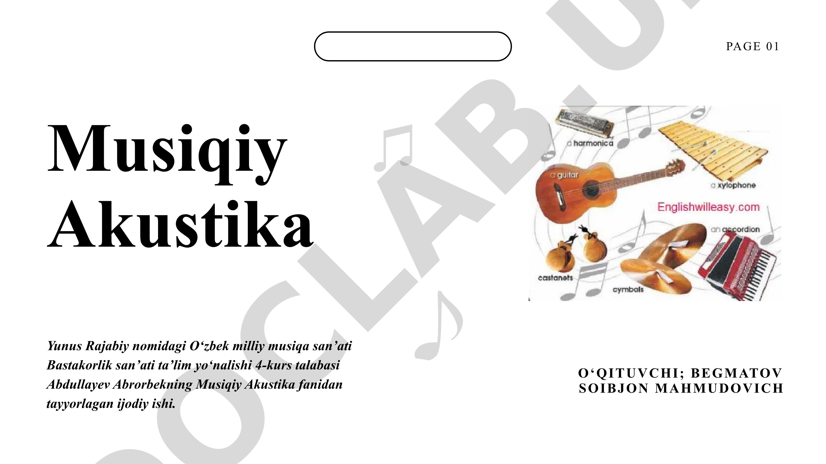Yog'och damli cholg'ularning akustik xususiyatlari