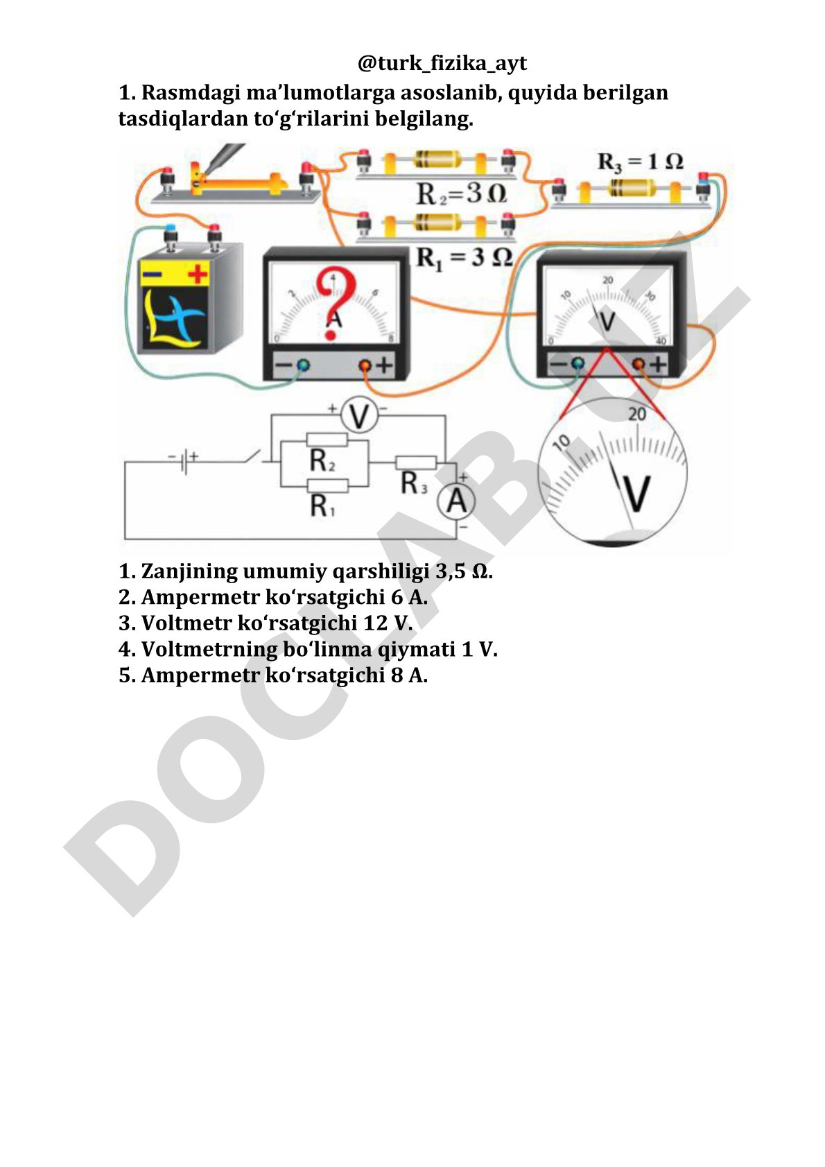 Elektr zanjirlariga oid test savollari