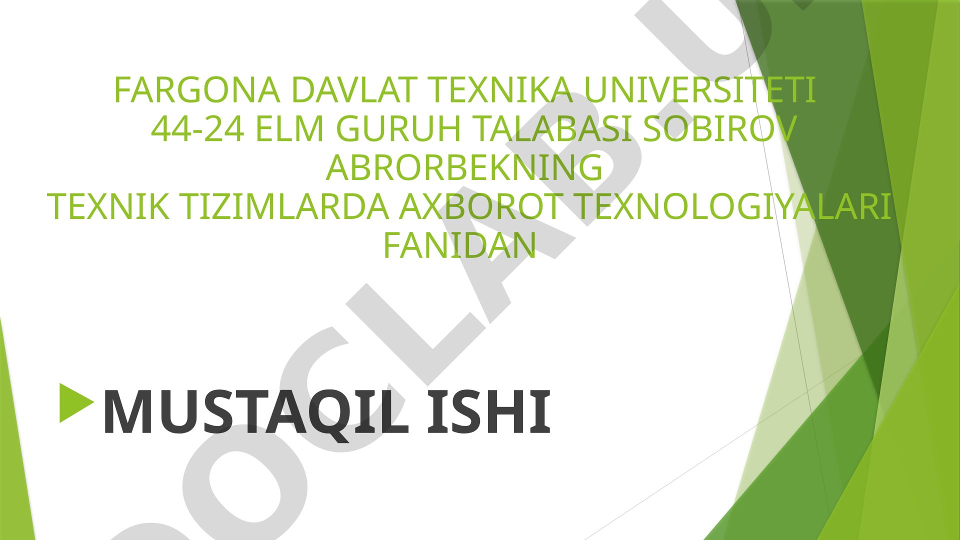 Mustaqil ish: elektron hukumat tizimi, rivojlanish tendensiyalari, qo'llash sohalari va
