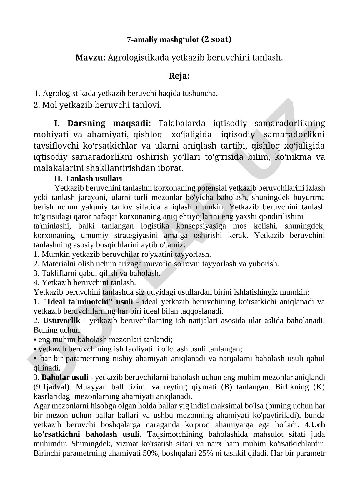 Agrologistikada yetkazib beruvchini tanlash
