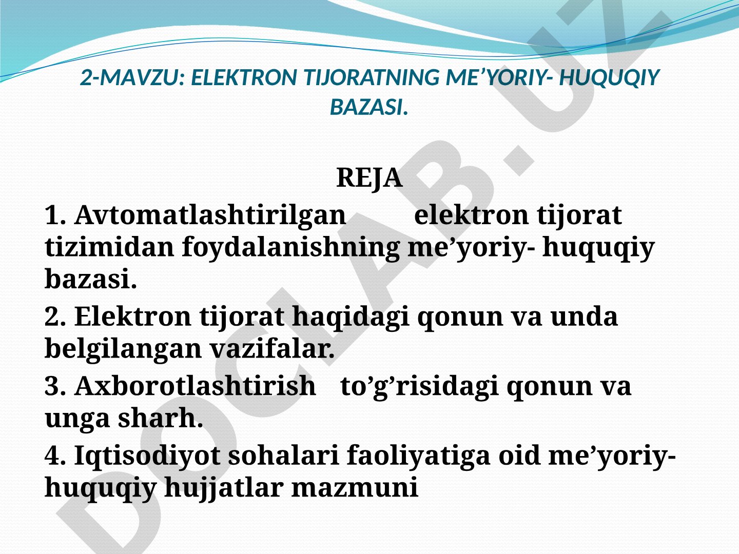 ELEKTRON TIJORATNING ME’YORIY- HUQUQIY BAZASI
