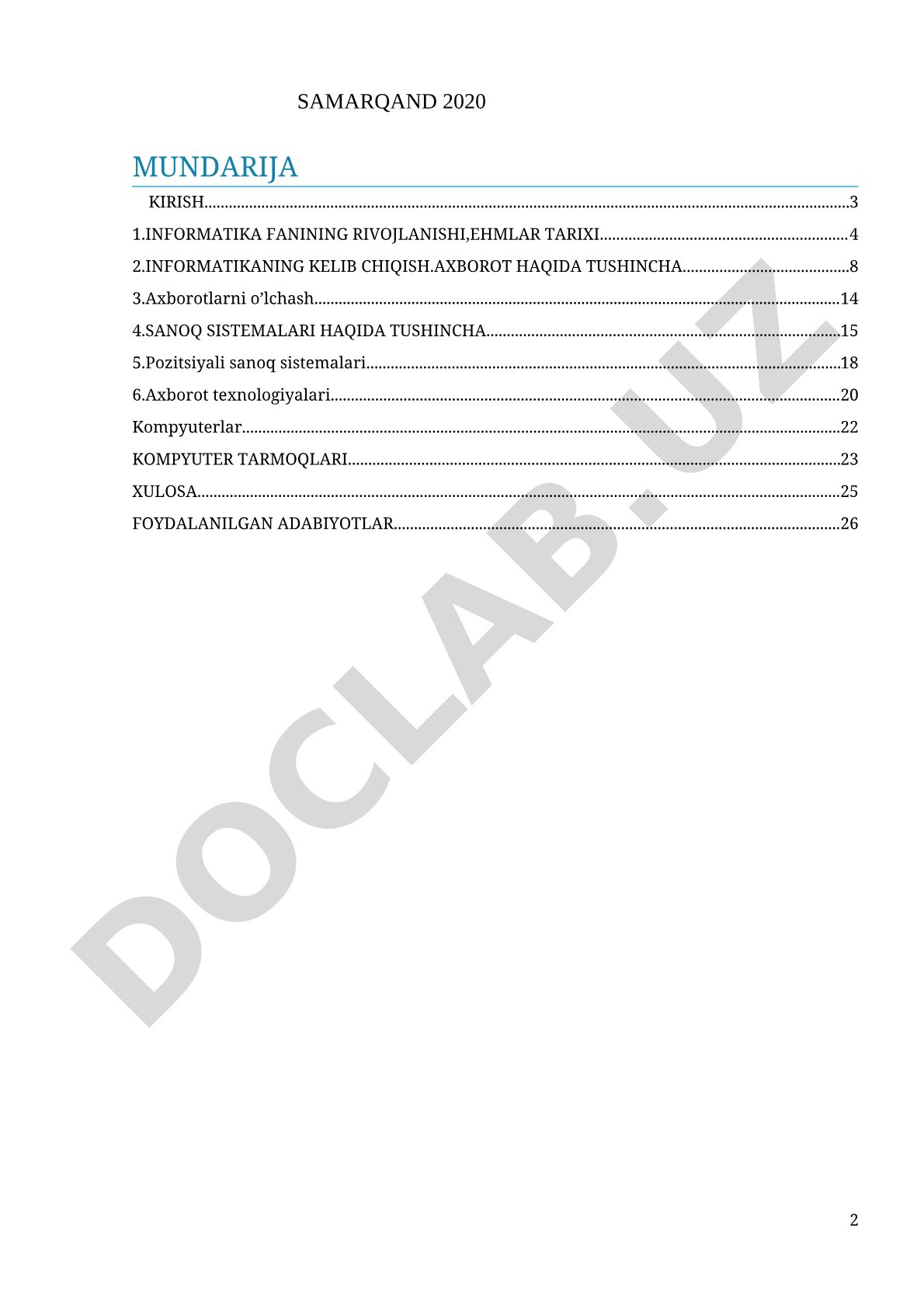 Informatikaning mohiyati, predmeti va vazifalari