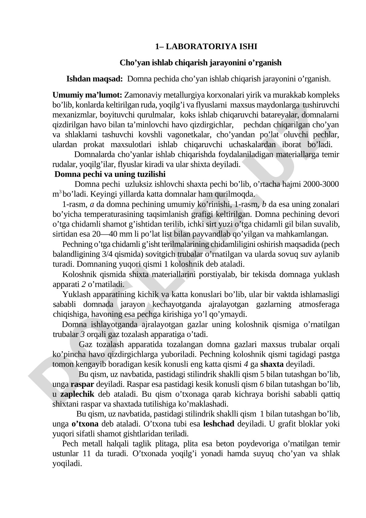 Cho’yan ishlab chiqarish jarayonini o’rganish