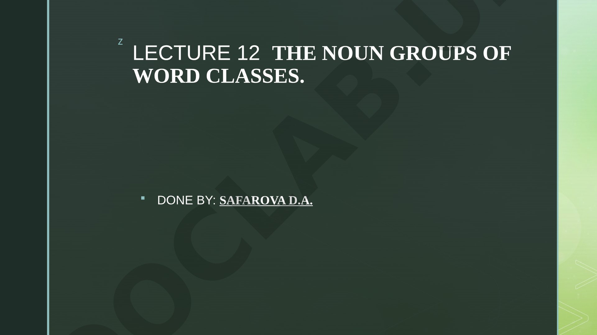 Lecture 12 the noun groups of word classes