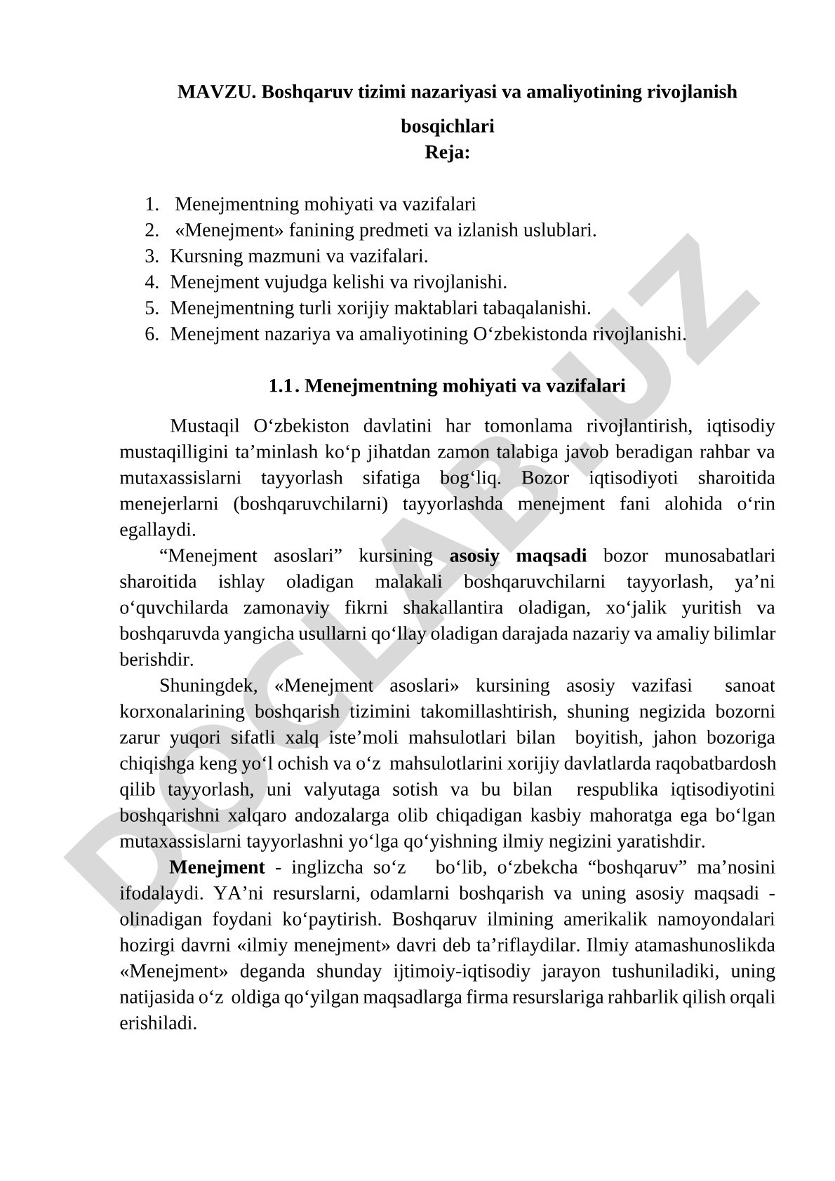 Boshqaruv tizimi nazariyasi va amaliyotining rivojlanish bosqichlari
