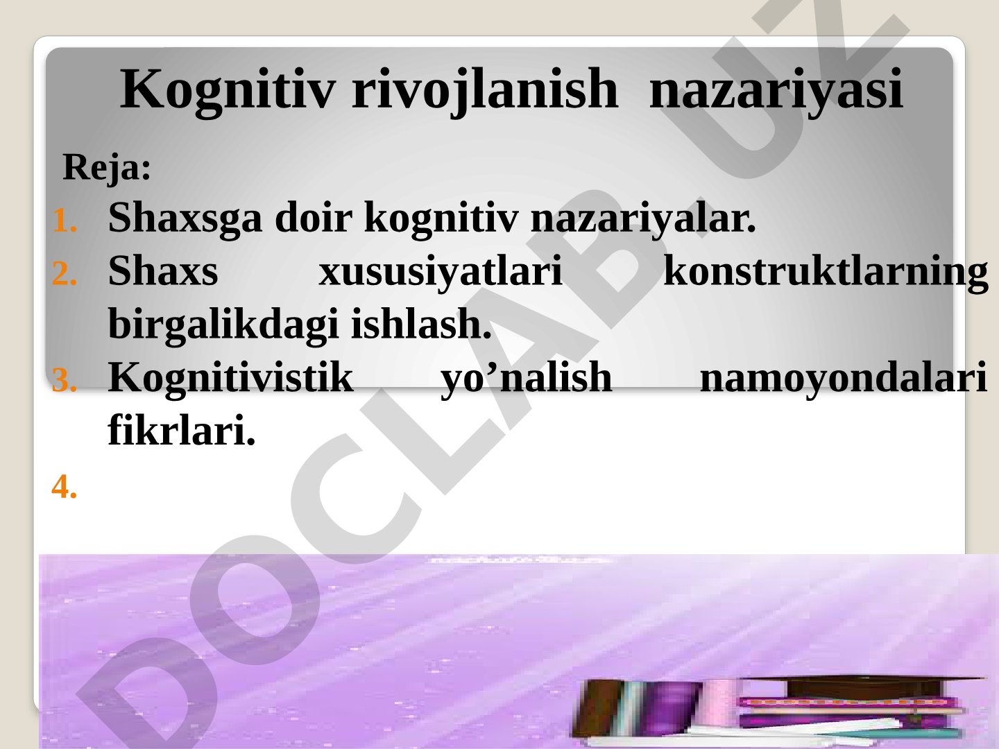 Kognitiv nazariya asoschisi Dj.Kelli, Piaje va Vigotskiyning rivojlanish haqidagi