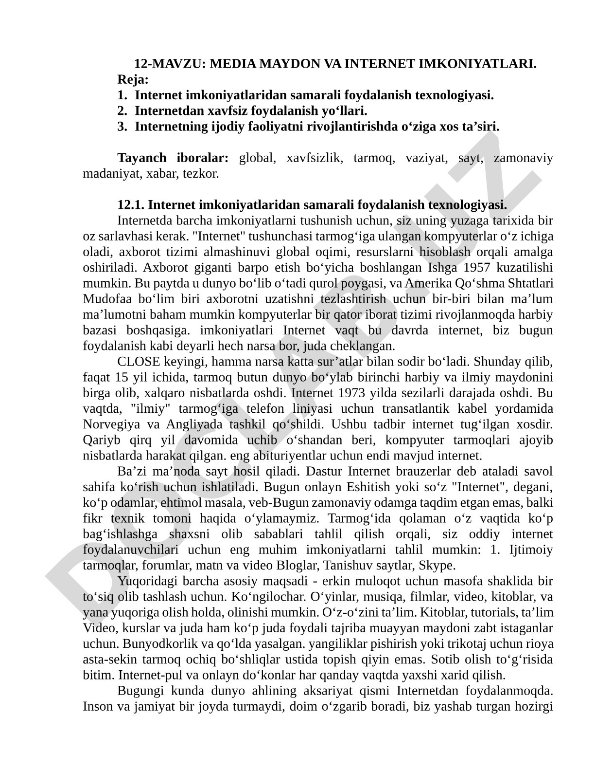 MEDIA MAYDON VA INTERNET IMKONIYATLARI