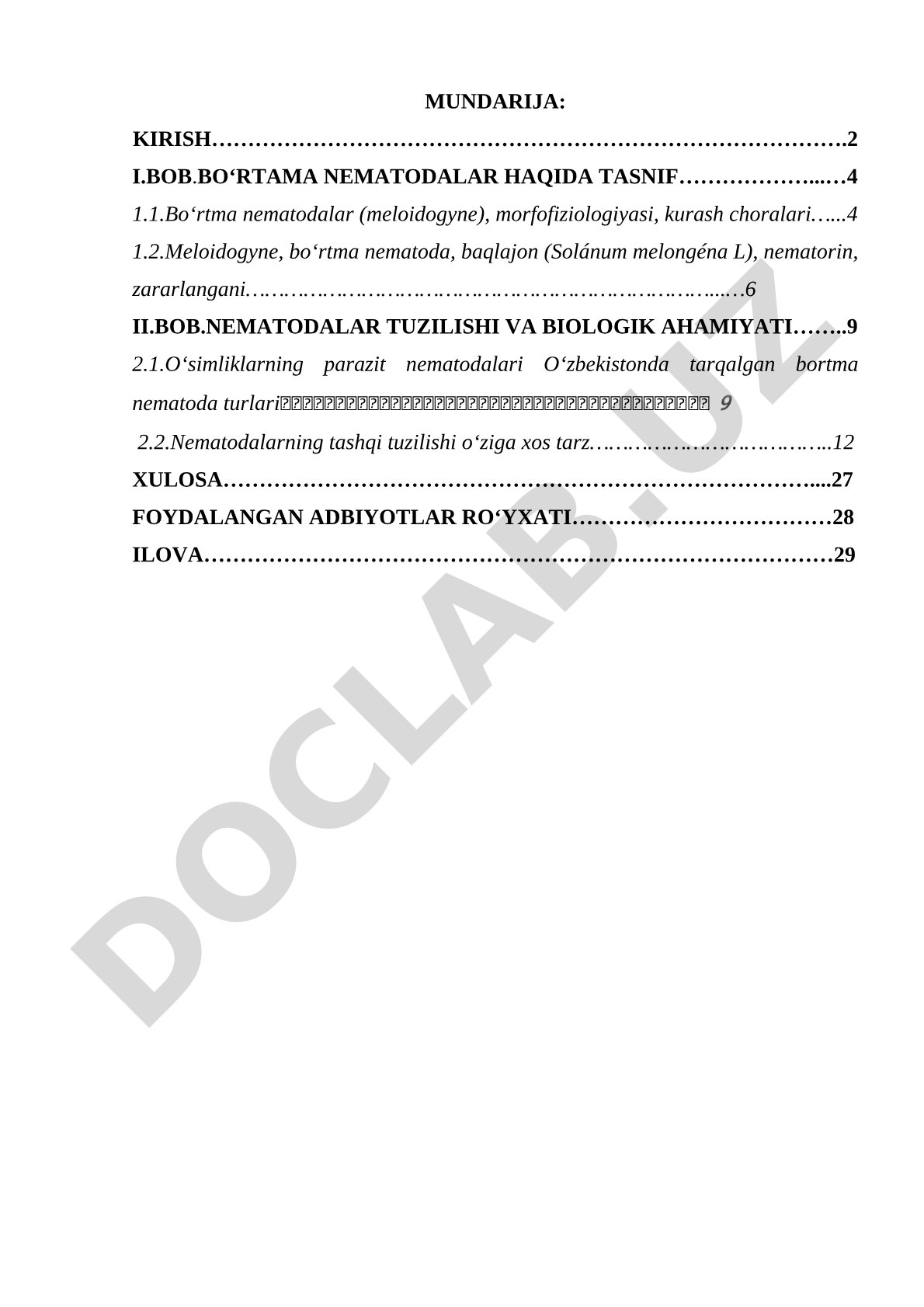 Boʻrtma nematodalarning morfofiziologiyasi va kurash choralari