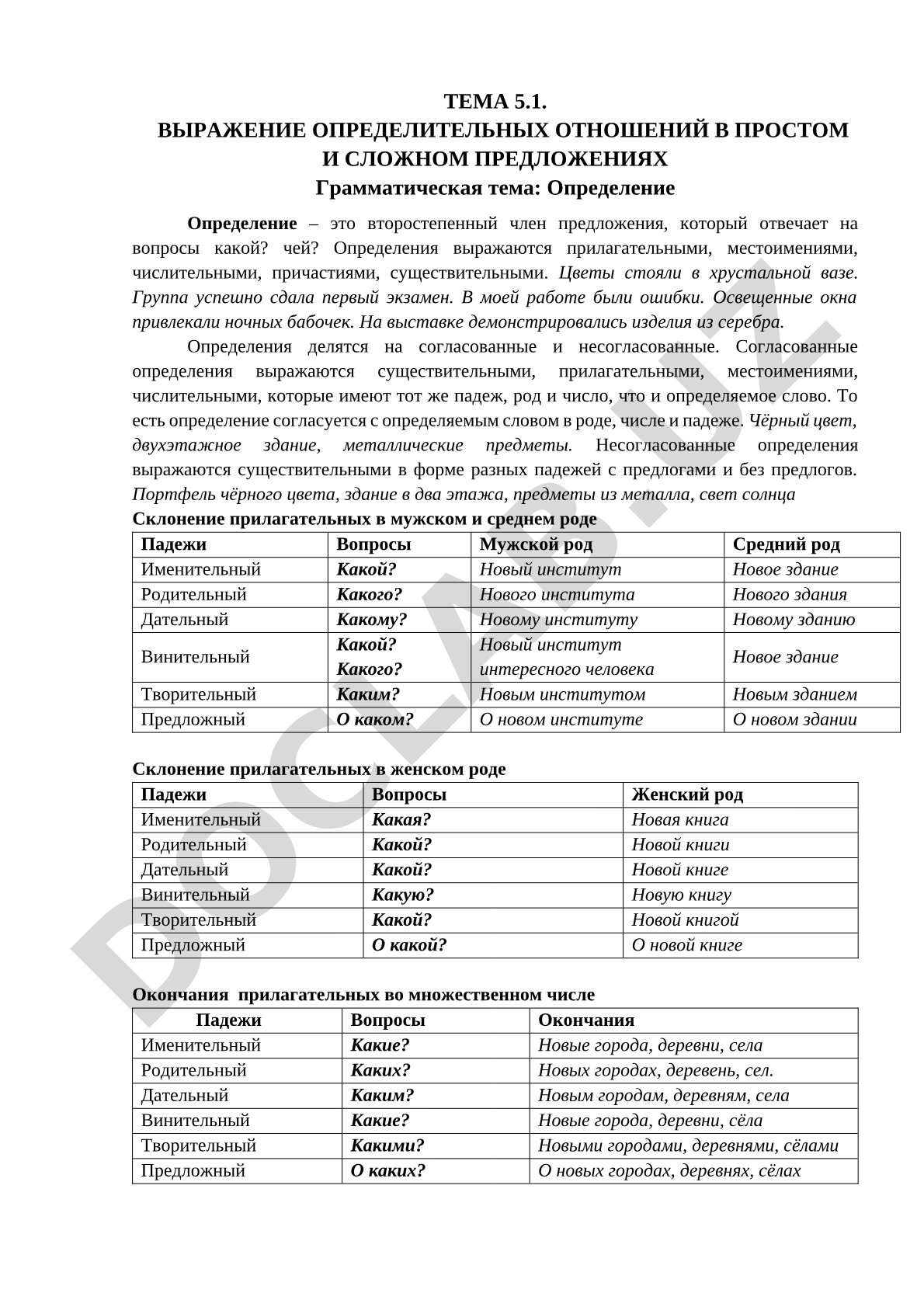 Выражение определительных отношений в простом и сложном предложениях