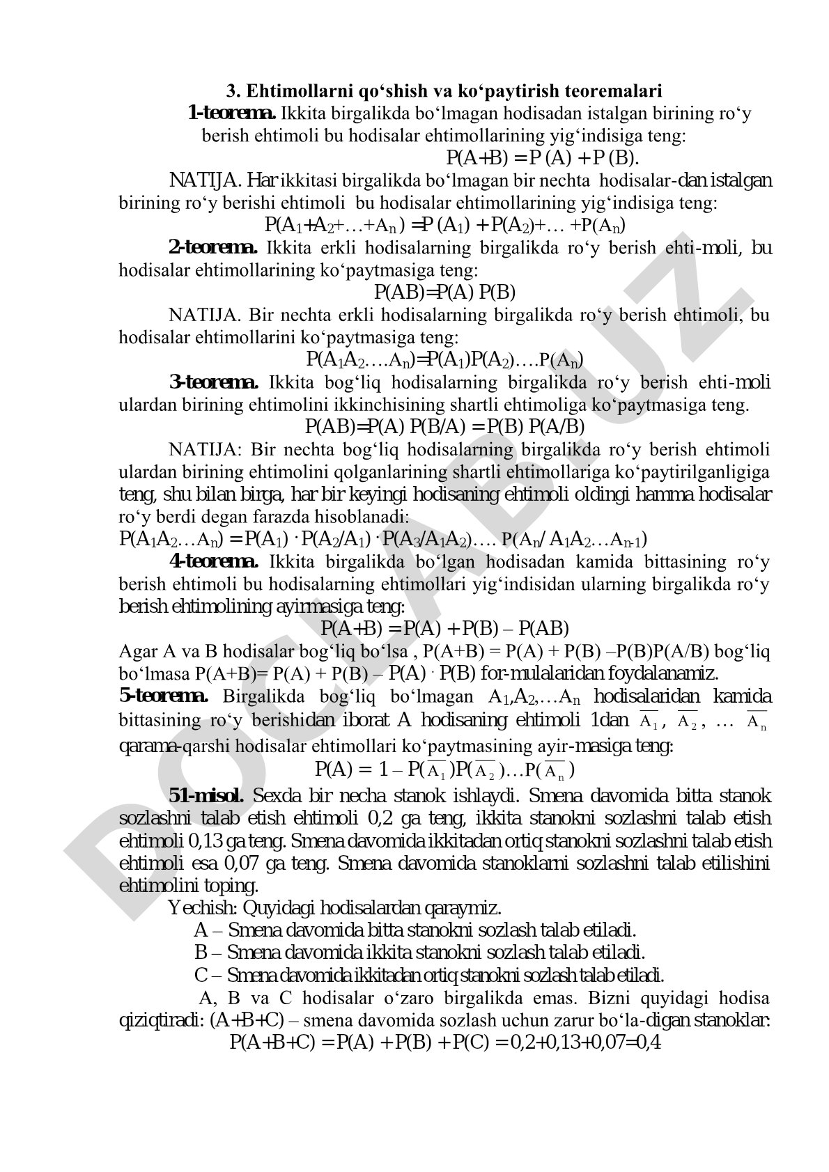 Ehtimollarni qo‘shish va ko‘paytirish teoremalari