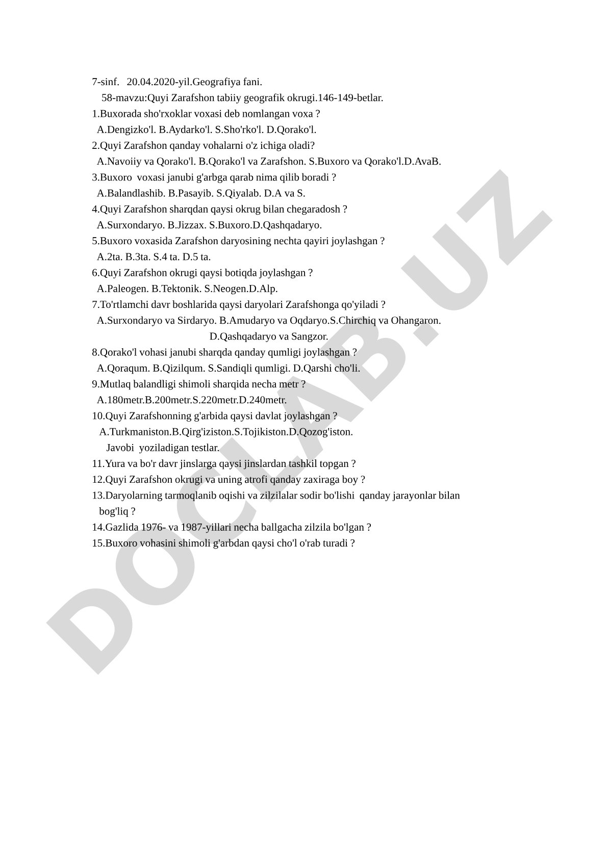 Quyi Zarafshon tabiiy geografik okrugi