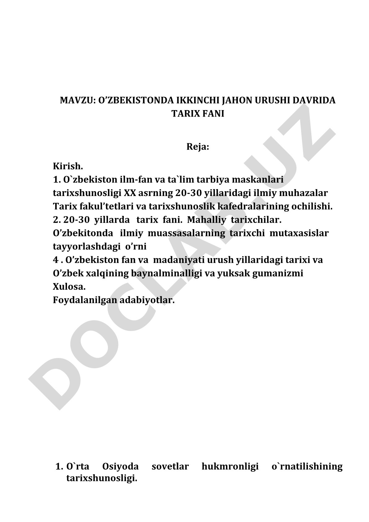 O'zbekistonda Ikkinchi jahon urushi davrida tarix fani