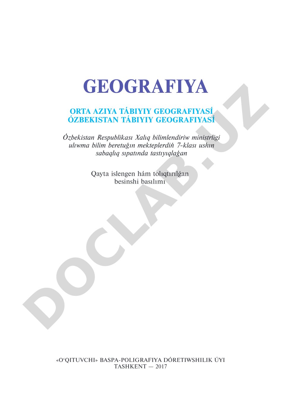 Geografiya. Orta Aziya tábiyiy geografiyası. Ózbekistan tábiyiy geografiyası