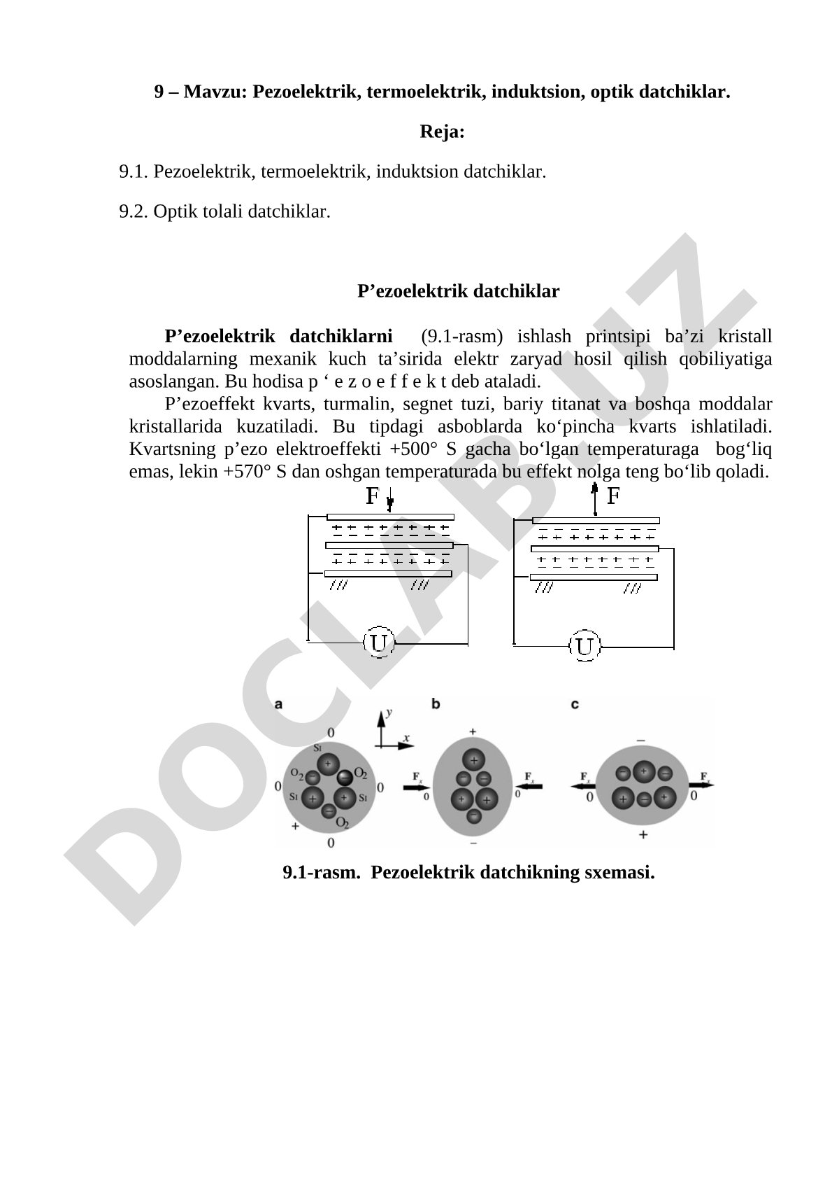 Pezoelektrik, termoelektrik, induktsion, optik datchiklar