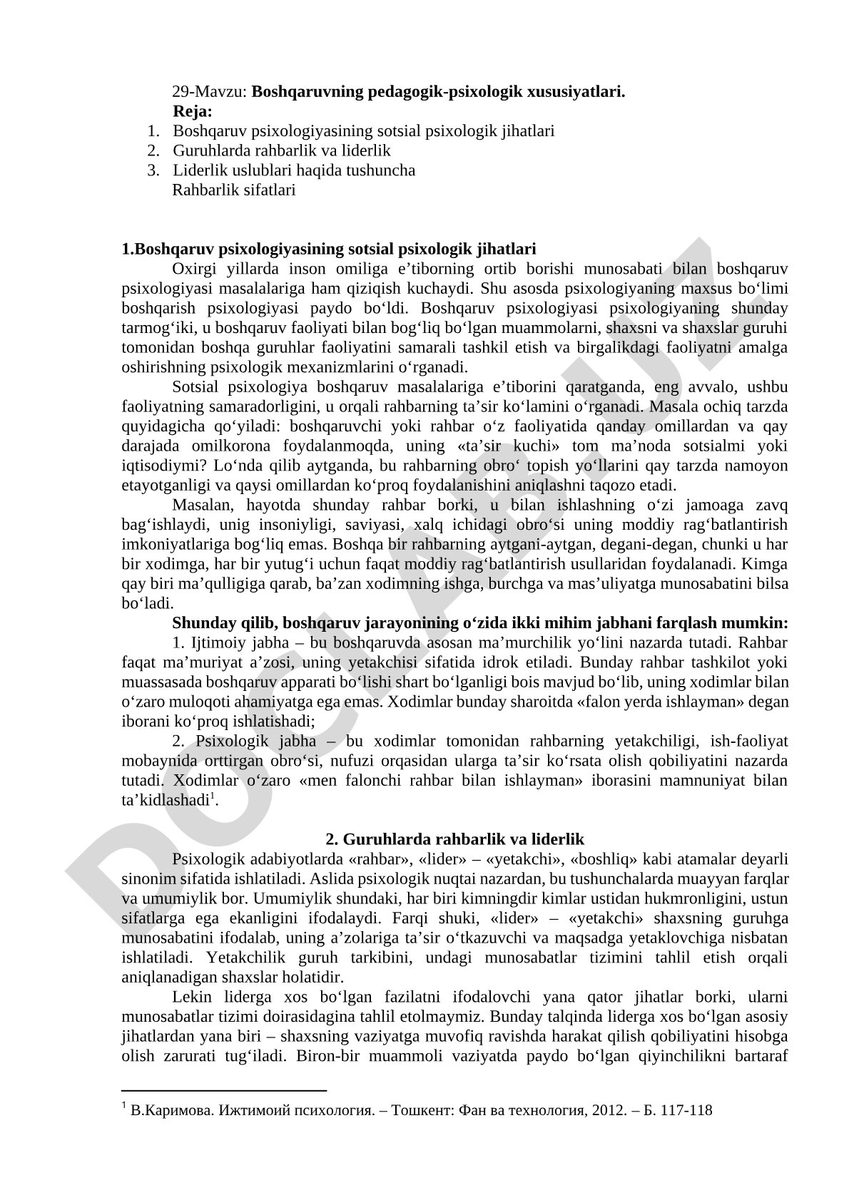 Boshqaruvning pedagogik-psixologik xususiyatlari