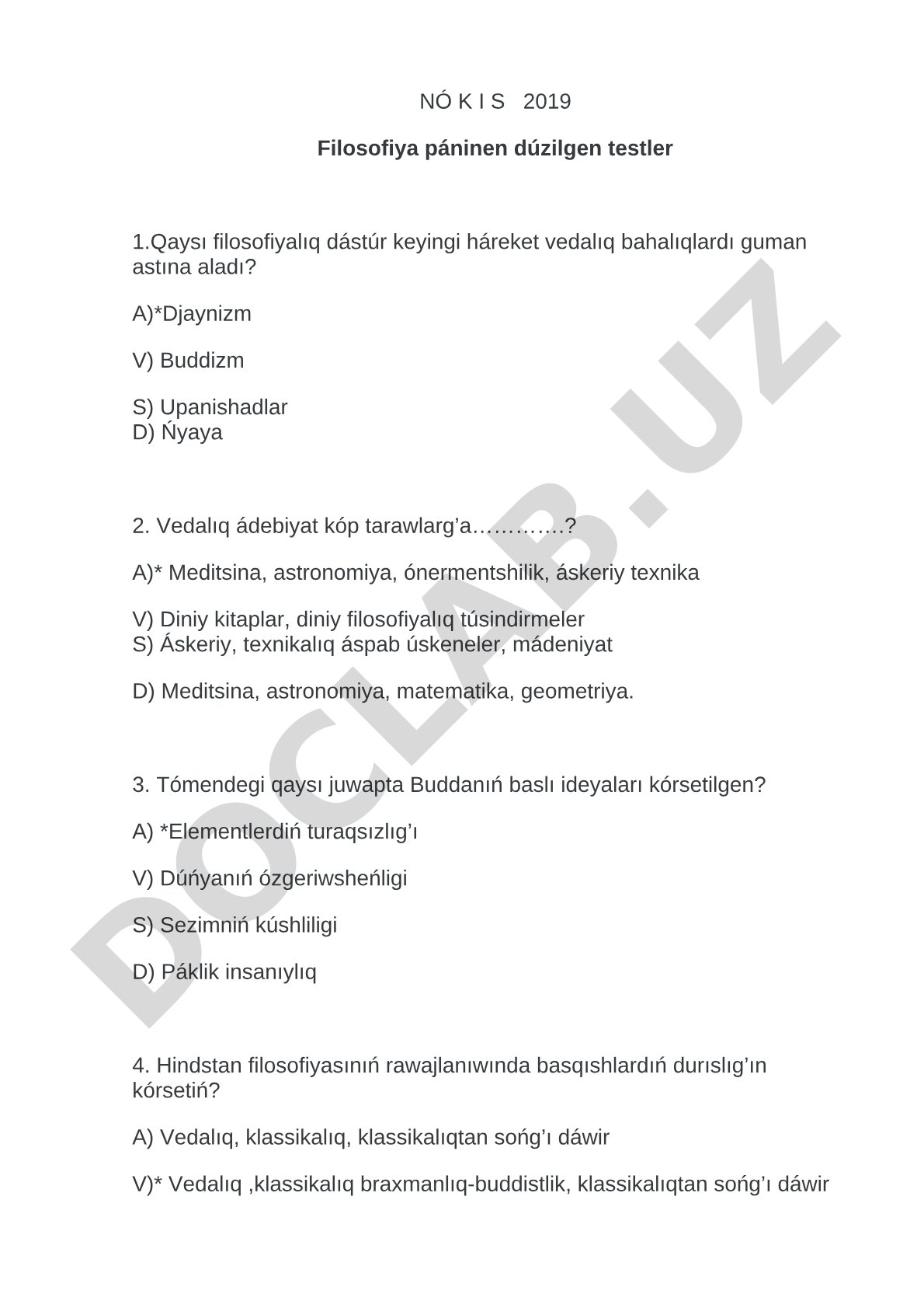 Filosofiya páninen testler
