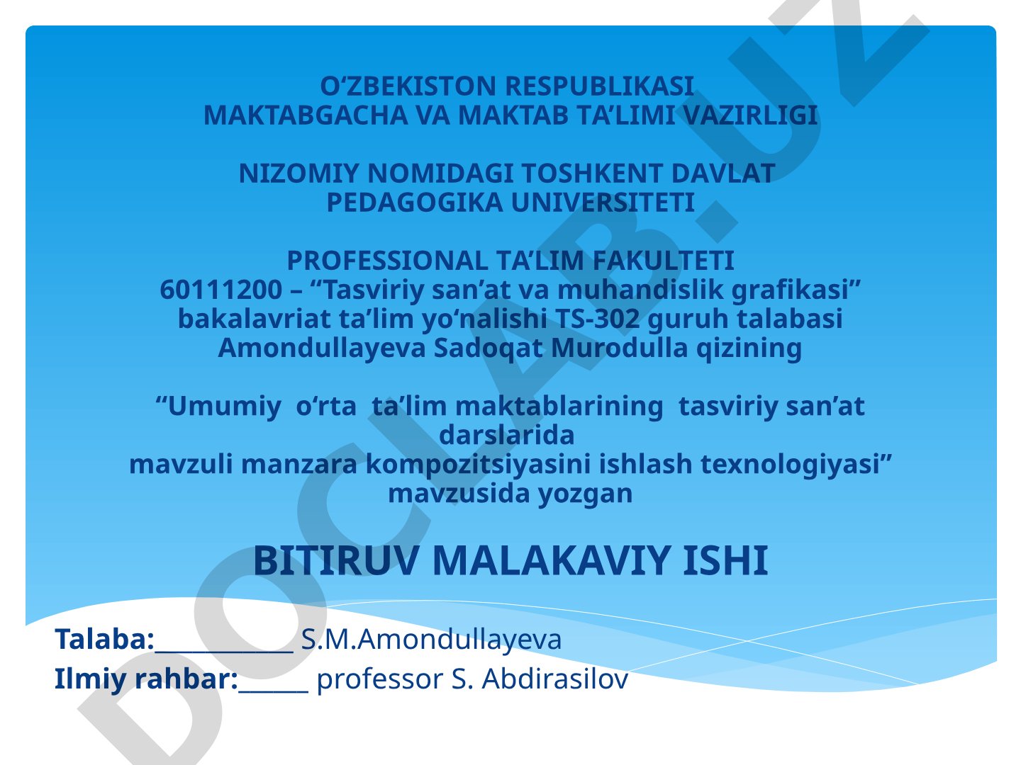 Umumiy o‘rta ta’lim maktablarining tasviriy san’at darslarida mavzuli manzara kompozitsiyasini ishlash texnologiyasi