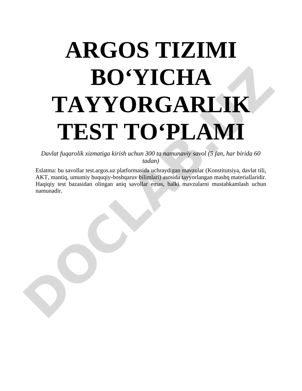 ARGOS tizimi bo‘yicha tayyorgarlik test to‘plami