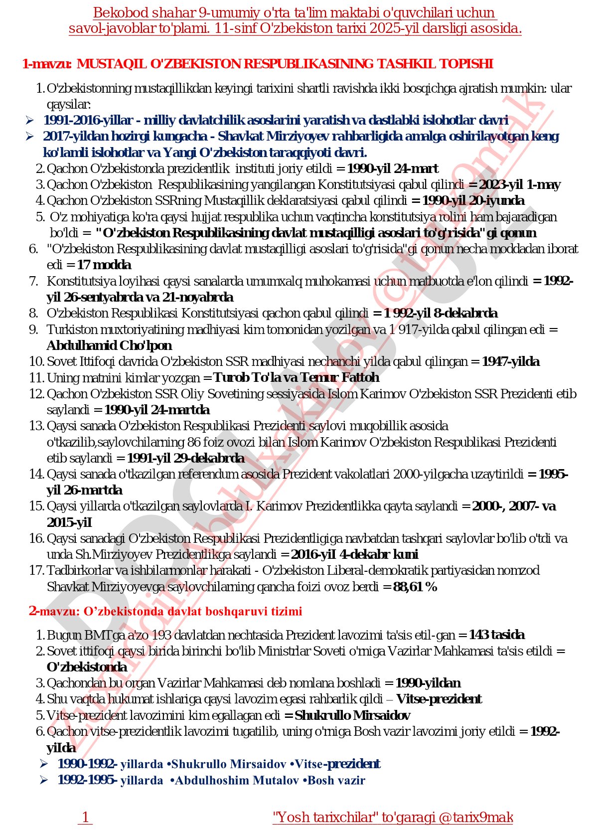 MUSTAQIL O'ZBEKISTON RESPUBLIKASINING TASHKIL TOPISHI