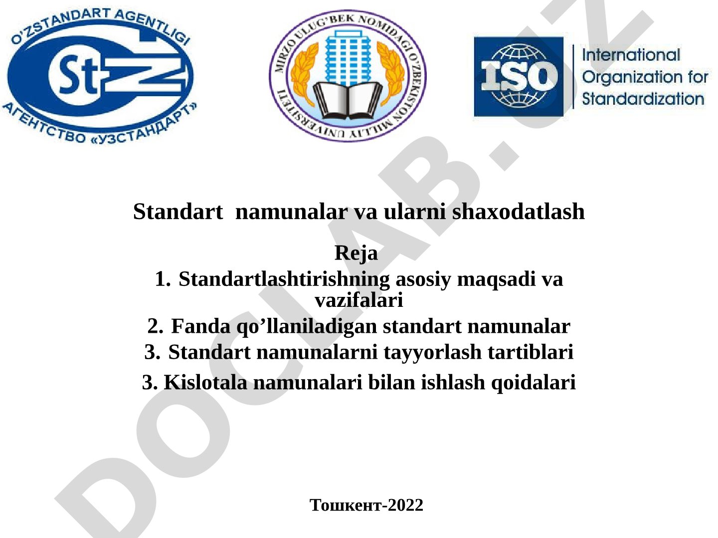 Standart namunalar va ularni shaxodatlash