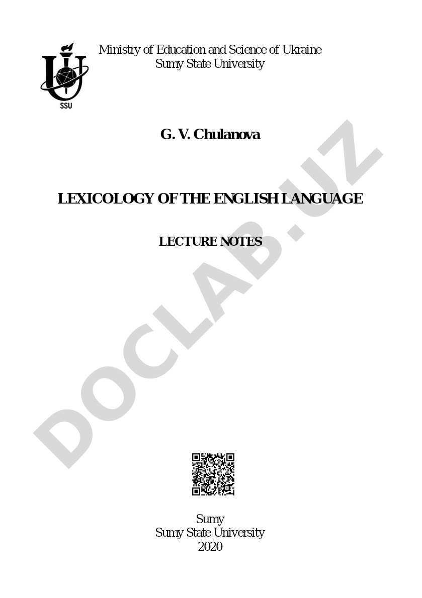 English Lexicology: Lecture Notes for Philology Students
