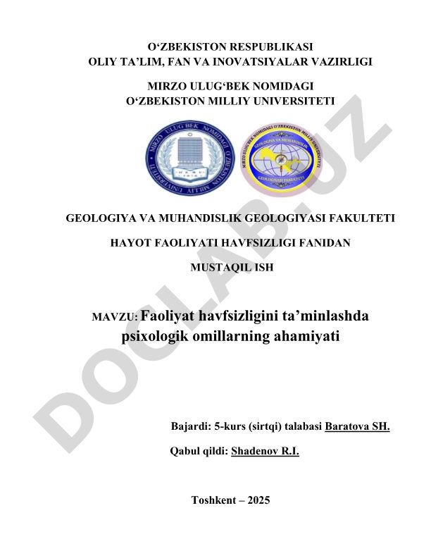 Faoliyat havfsizligini ta’minlashda psixologik omillarning ahamiyati