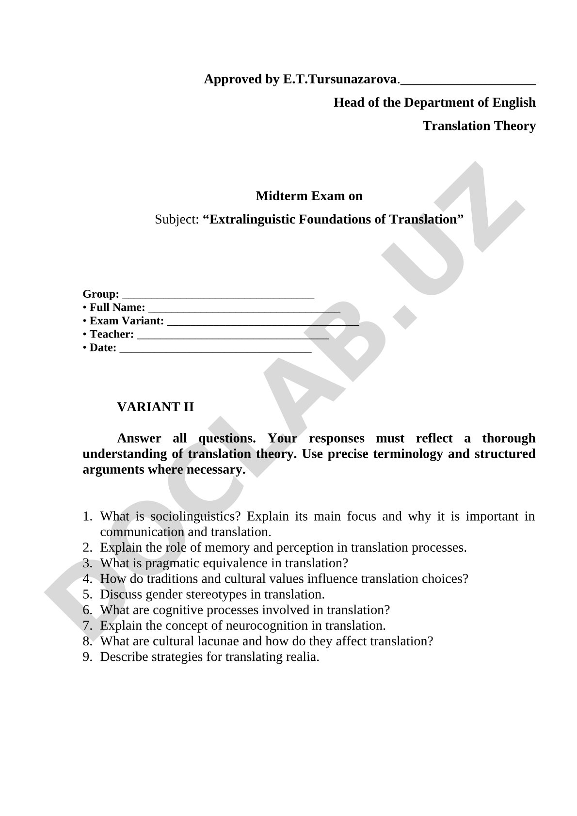 Extralinguistic Foundations of Translation