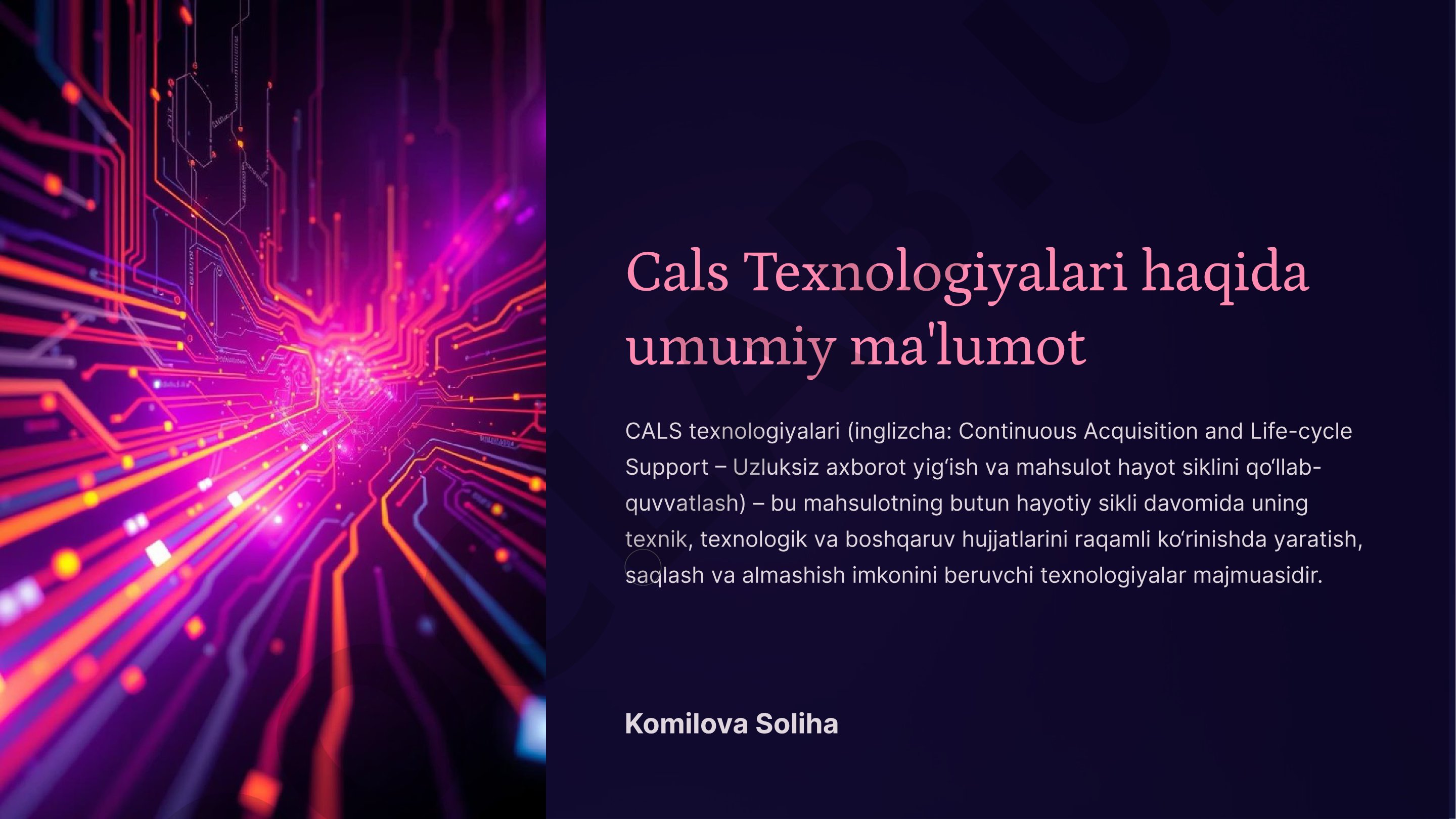 Cals Texnologiyalari haqida umumiy ma'lumot