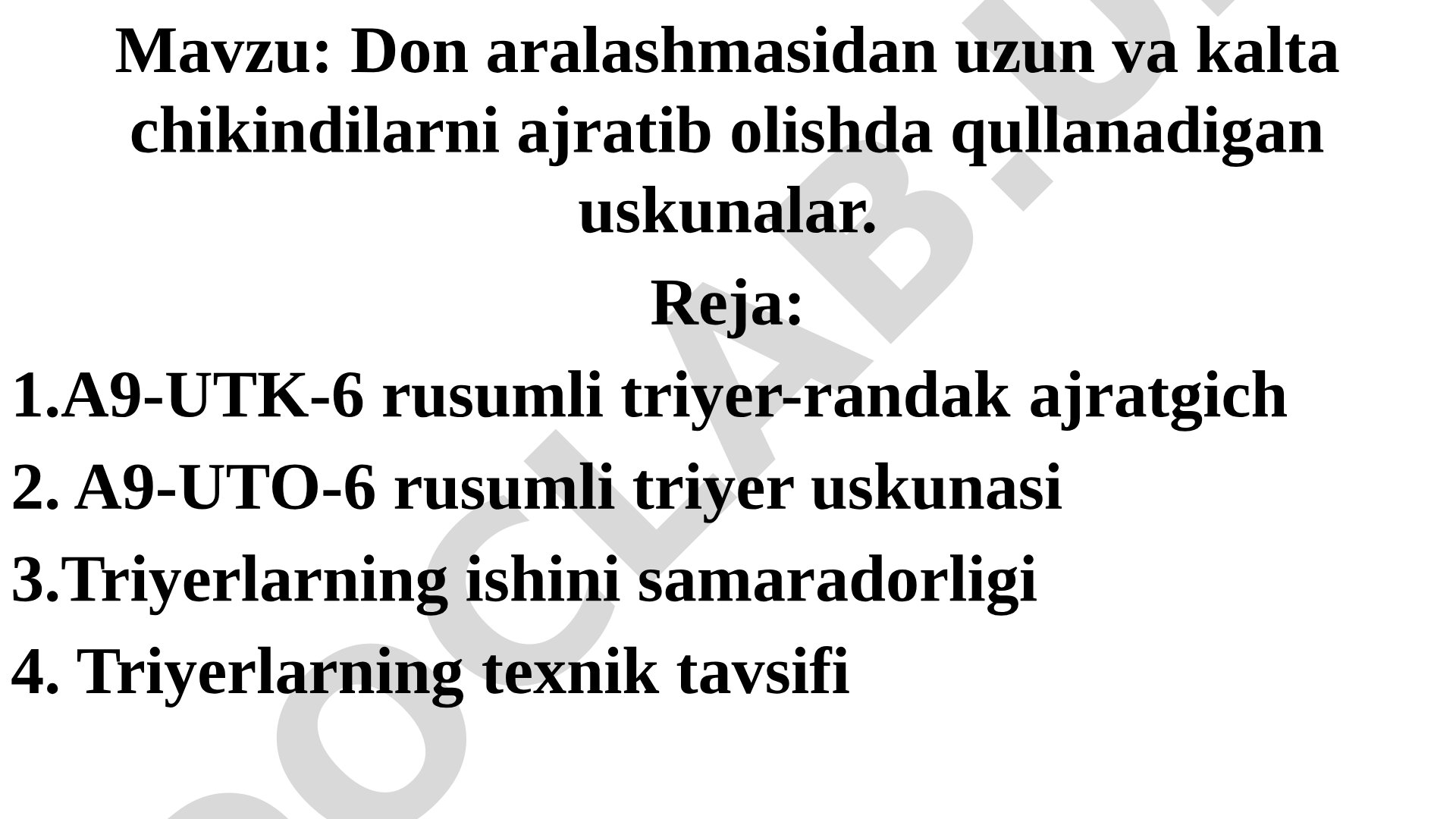 Don aralashmasidan uzun va kalta chikindilarni ajratib olishda qullanadigan uskunalar
