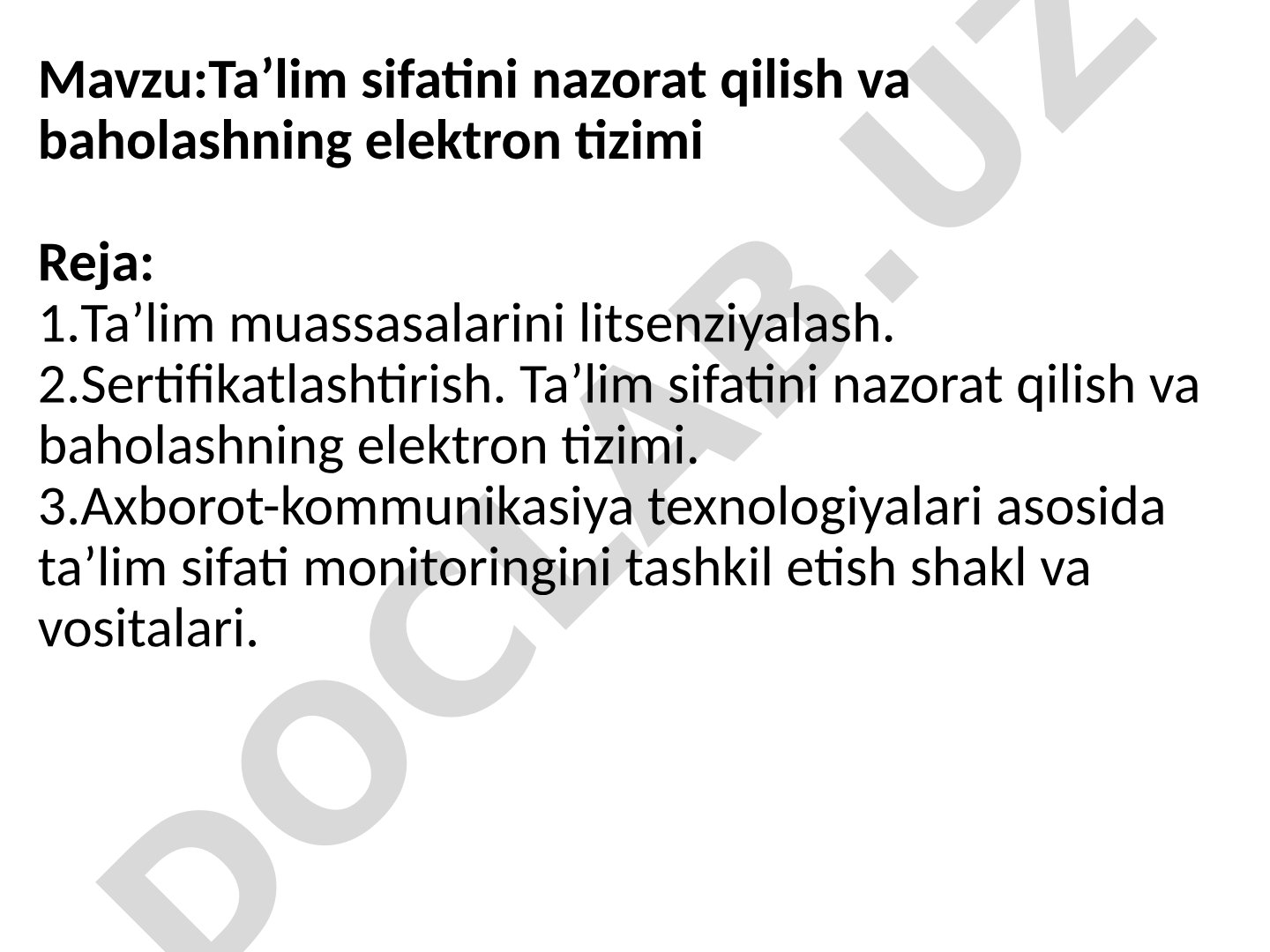 Ta'lim sifatini nazorat qilish va baholashning elektron tizimi