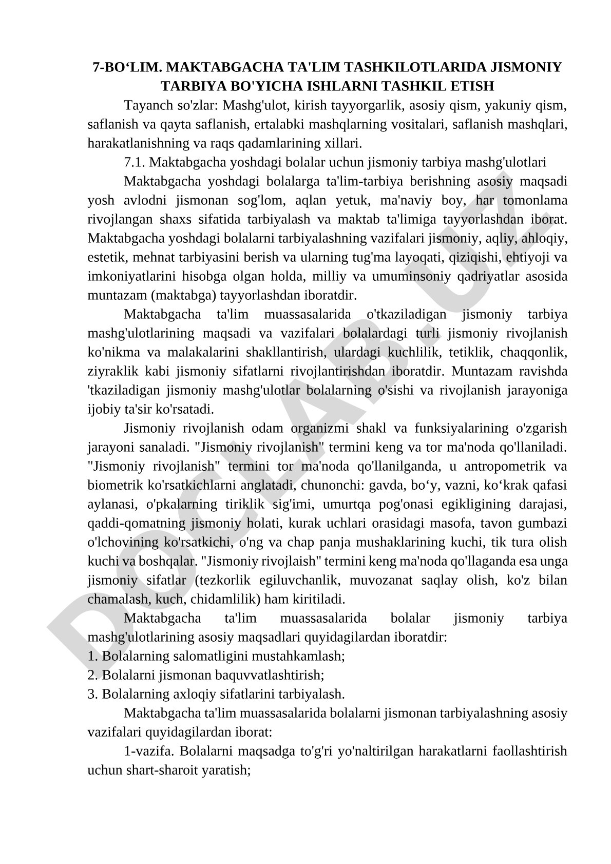 Maktabgacha ta'lim tashkilotlarida jismoniy tarbiya bo'yicha ishlarni tashkil etish