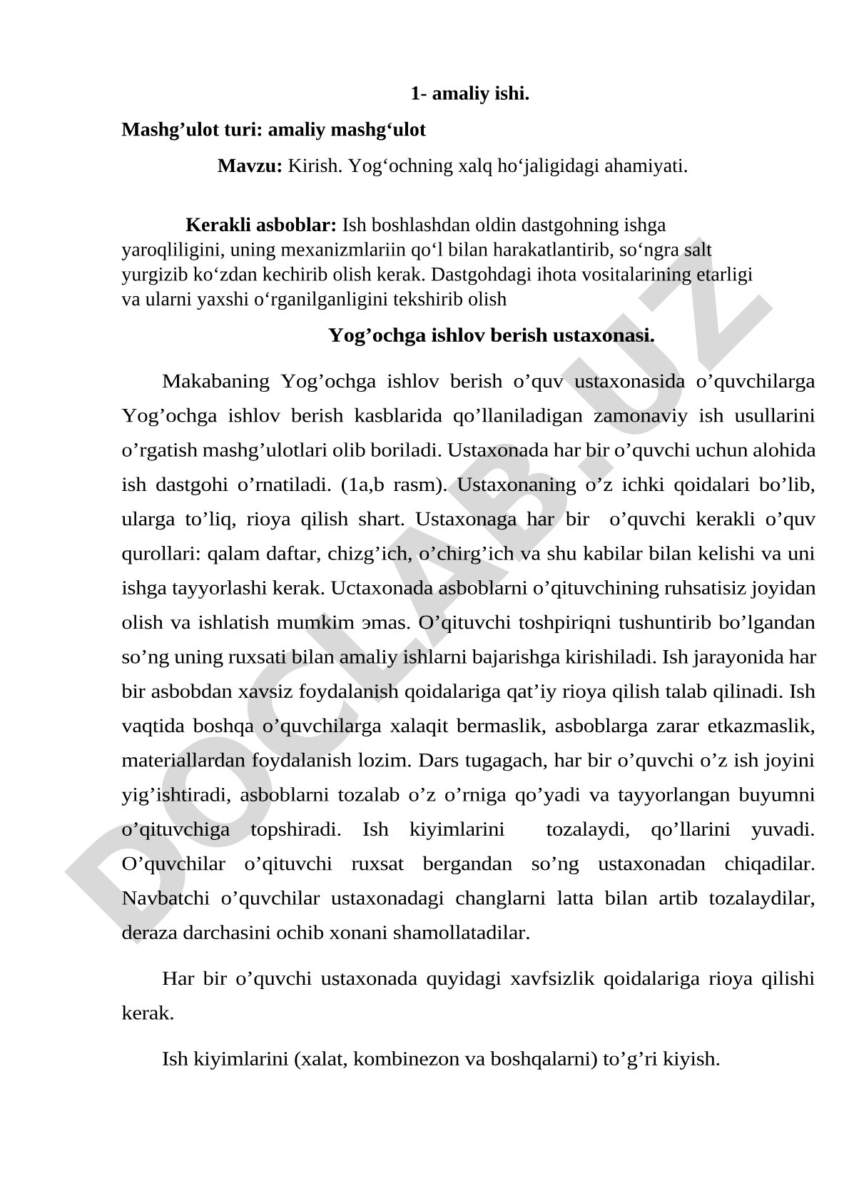 Kirish. Yog‘ochning xalq ho‘jaligidagi ahamiyati