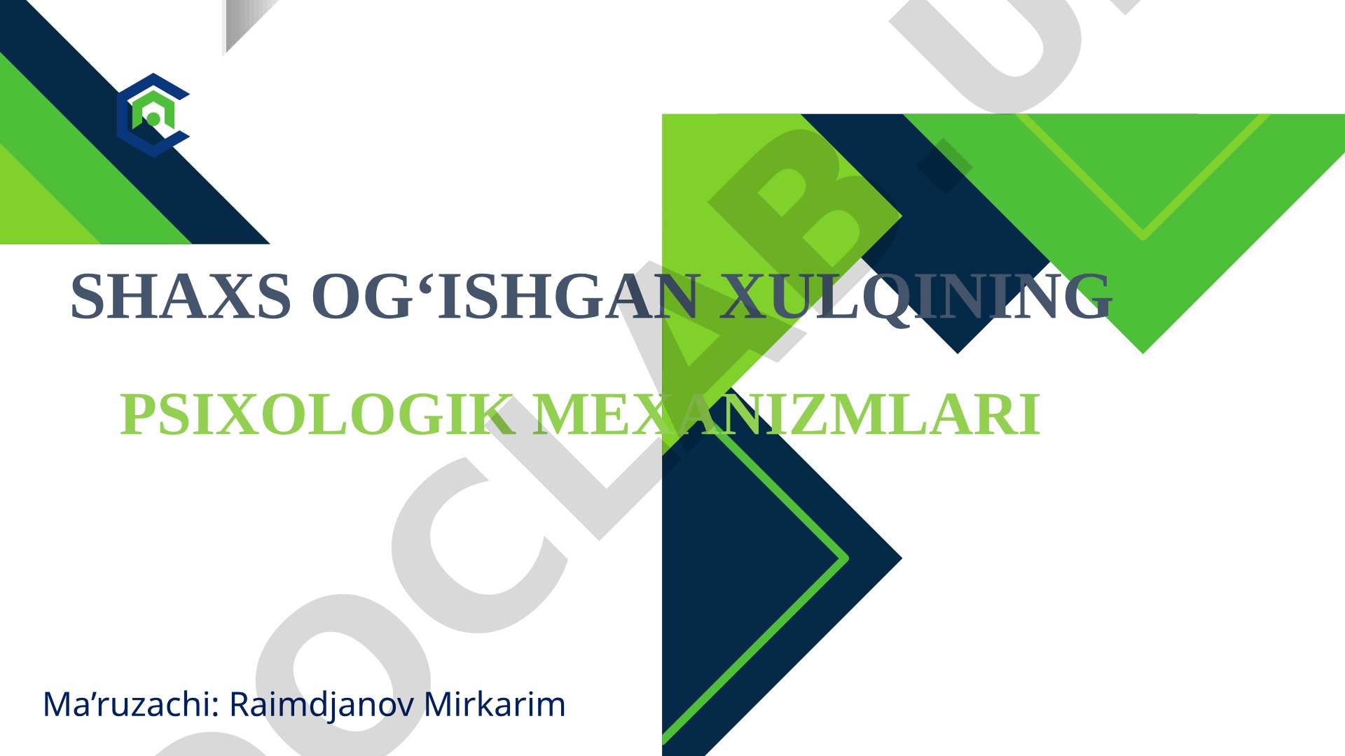 Shaxs og'ishgan xulqining psixologik mexanizmlari