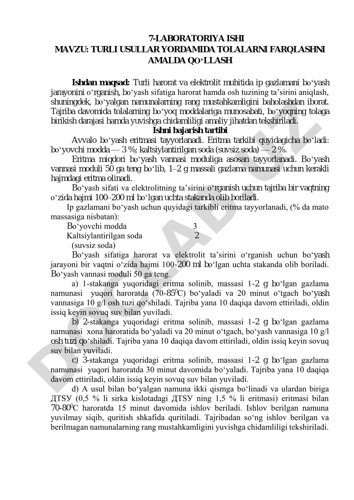 Turli usullar yordamida tolalarni farqlashni amalda qo‘llash