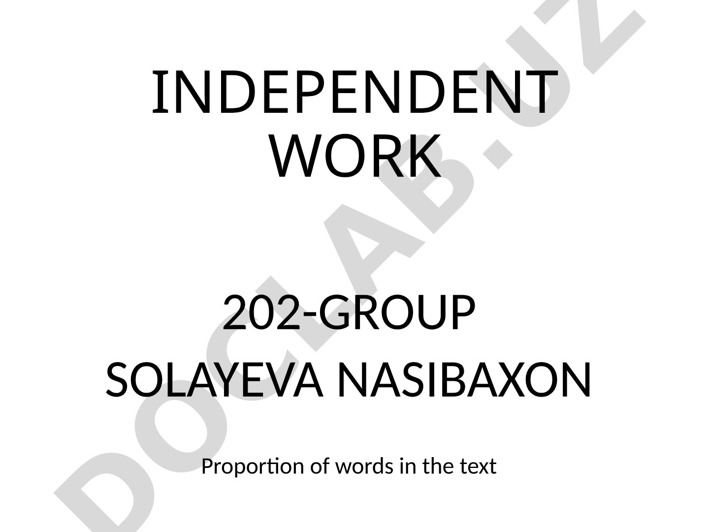 Proportion of words in the text