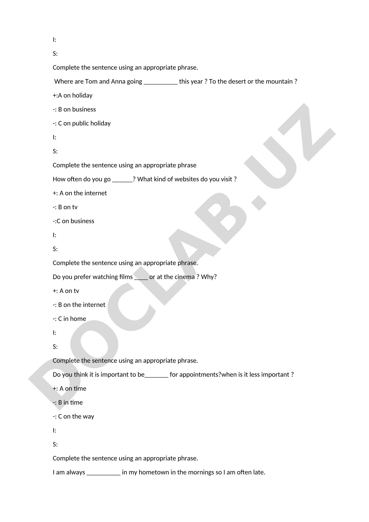 English sentence completion exercises