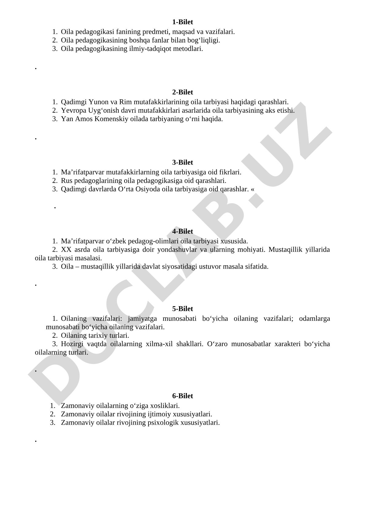 Oila pedagogikasi fanining predmeti, maqsad va vazifalari